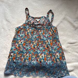 Sundance Women SMALL Sleeveless Blue Floral Summer Top Embroidered Lace Trim